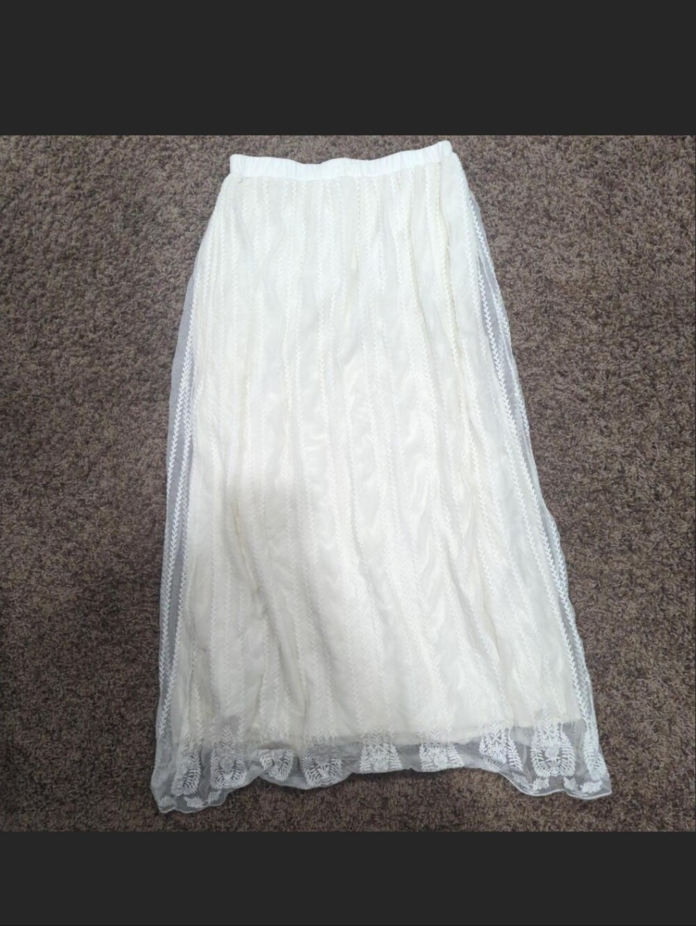 Ivory Lace-Trim Midi Skirt